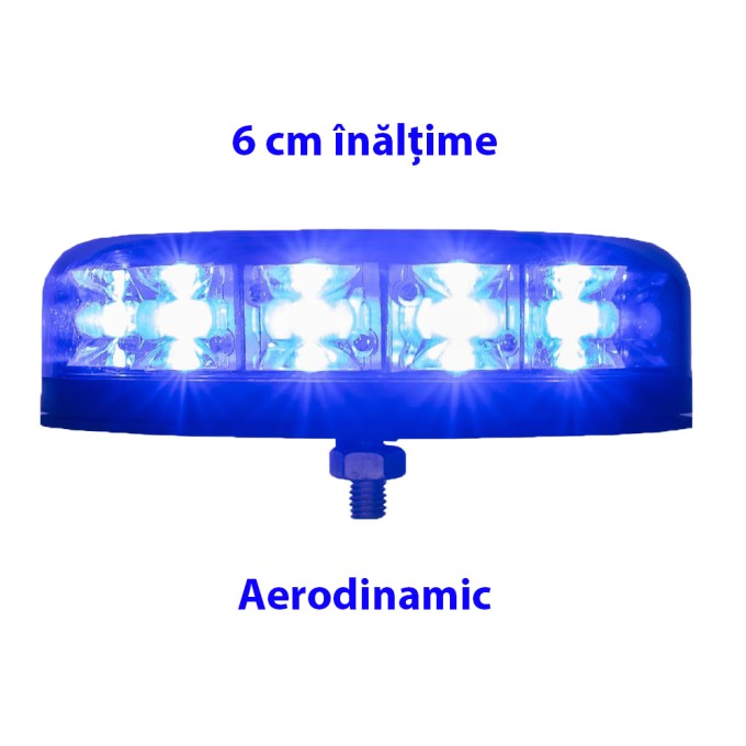 Girofar LED aerodinamic (doar 4,5 cm inaltime) 12-24V 12 LED-uri de 3W - 5 ani Garantie - 1 punct (ax filetat) de prindere